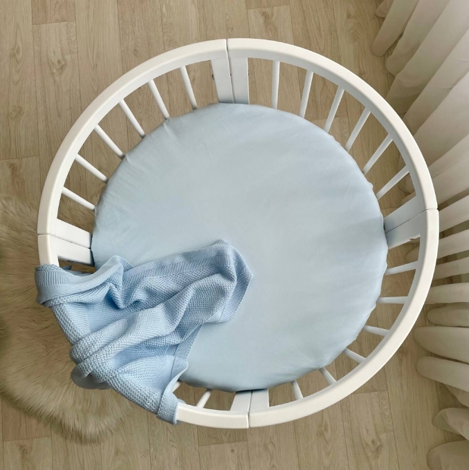 Husa saltea rotunda patut bebe copii cu elastic, 70 x 70 cm, albastru (3)